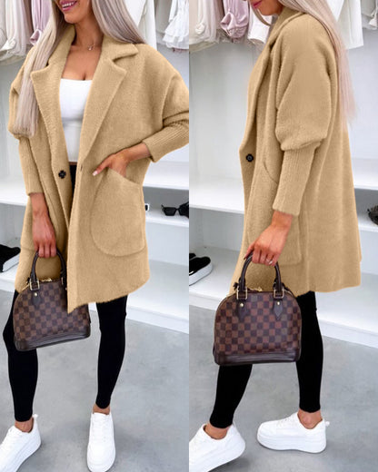 Turn-down Collar Long Sleeve Casual Button Coat with Pockets