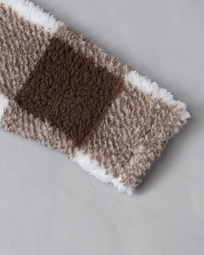 Plaid Pattern Oversized Fleece Jacket Teddy Bear Coat Open Front Batwing Sleeve Fuzzy Cardigan