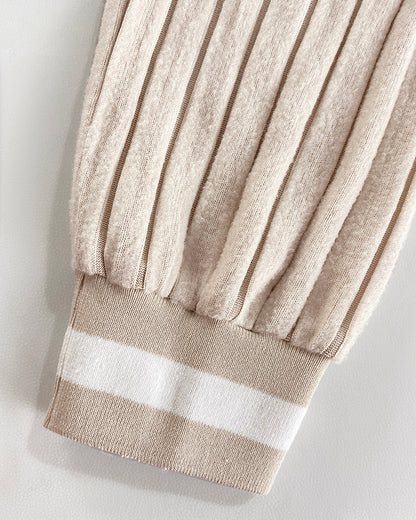 V-Neck Long Sleeve Pit Stripe Causal T-shirt