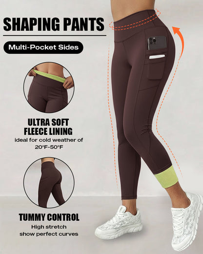 Winter Warm High Waisted Workout Athletic Leggings Tummy Control Butt Lifting Ultra Soft Thermal Lined Yoga Pants Women's Sportswear with Stacked Slit Pockets On Side
