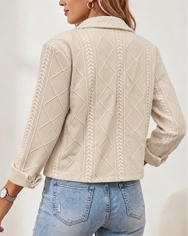 Women's Argyle Embossed Lapel Single Breasted Crop Coat