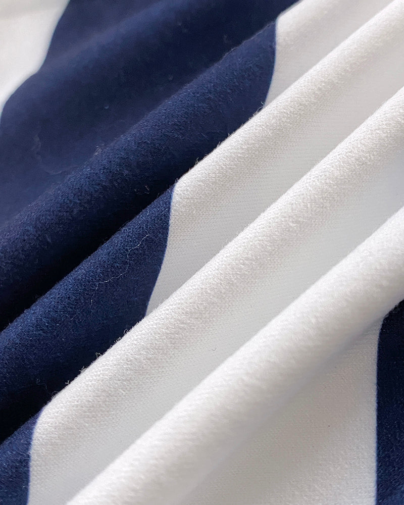 2 Pieces Outfit Anchor Pattern Short Sleeve Top and Striped Elastic Waist Pants Set Casual Pajamas Set