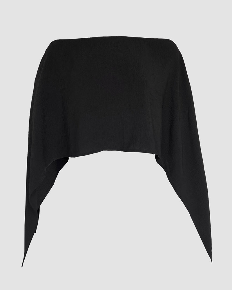 Solid Color Off Shoulder Split Sleeve Versatile Crop Blouse with Elastic Hem Bandeau Top