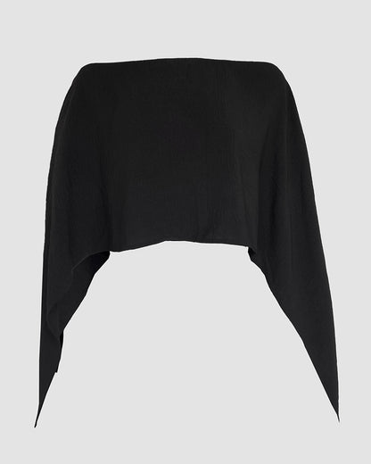 Solid Color Off Shoulder Split Sleeve Versatile Crop Blouse with Elastic Hem Bandeau Top