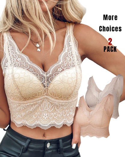 2-Pack Lace Scallop Trim Lace Bralette V-Neck Camisoles