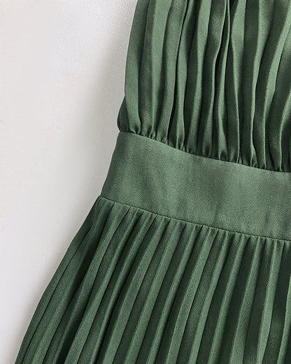 Deep V-Neck Batwing Sleeve High Waist Pleated Maxi Dress Casual Cinched Waist Backless Tied Detail Zipper Back Evening Dress