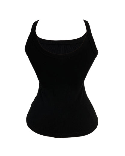 Scoop Neck Spaghetti Strap Ribbed Top Casual Sleeveless Slim Fit Tank