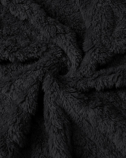 Cable Textured Lapel Neck Button Front Pocket Design Thermal Teddy Coat