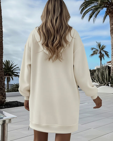 Long Sleeve Pocket Design Pullover Sweatshirt Casual Faux Two Piece Longline Drawstring Hooded Top