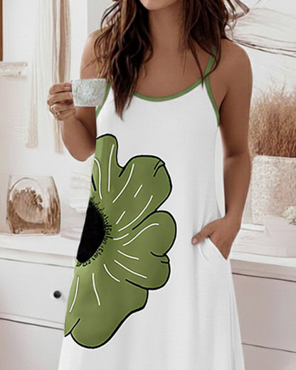 Floral Print U-Neck Adjustable Spaghetti Straps Maxi Dress Casual Colorblock Backless Loose Fit Loungewear Dress