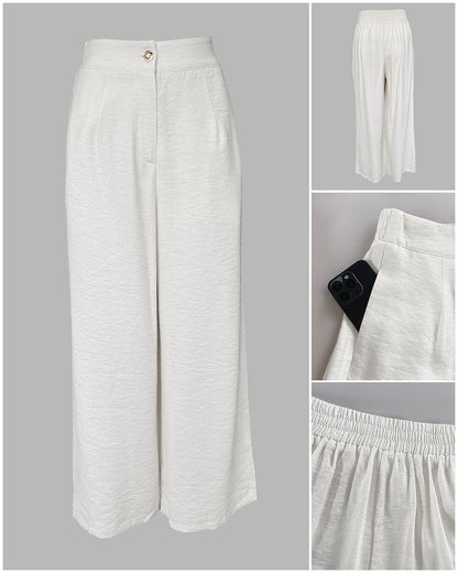 2 Pieces Outfits V Neck Sleeveless Button Front Vest Crop Top And Casual Zipper Fly Elastic Back Waist Wide Leg Pants Set