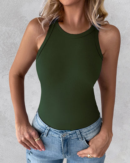 3 Pack Knit Round Neck Thick Strap Racerback Tank Tops(Without Pads)