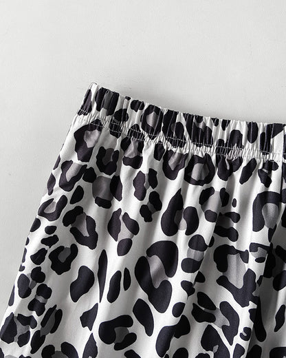 Leopard Heart Print Short Sleeve Pajamas Set