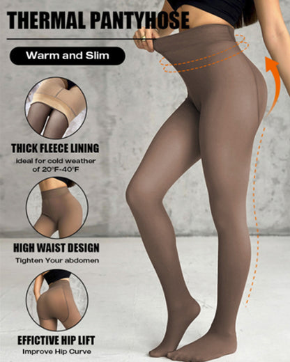 Fleece Lined Tights Sheer Fake Translucent Thermal High Waist Pantyhose Tights Leggings