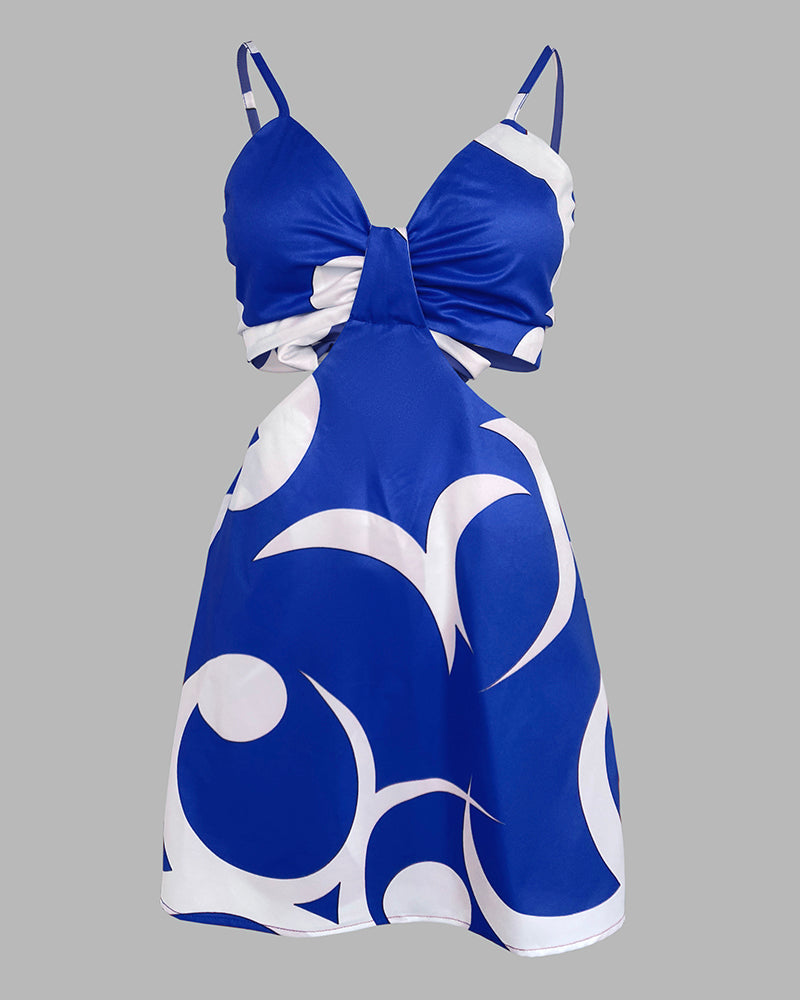 Floral Print Deep V-Neck Adjustable Spaghetti Straps Romper Casual Tied Back Cutout Slim Fit Skort Romper