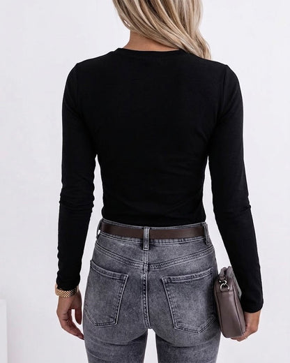 Women's Rhinestone Crewneck Long Sleeve Slim Fit Top