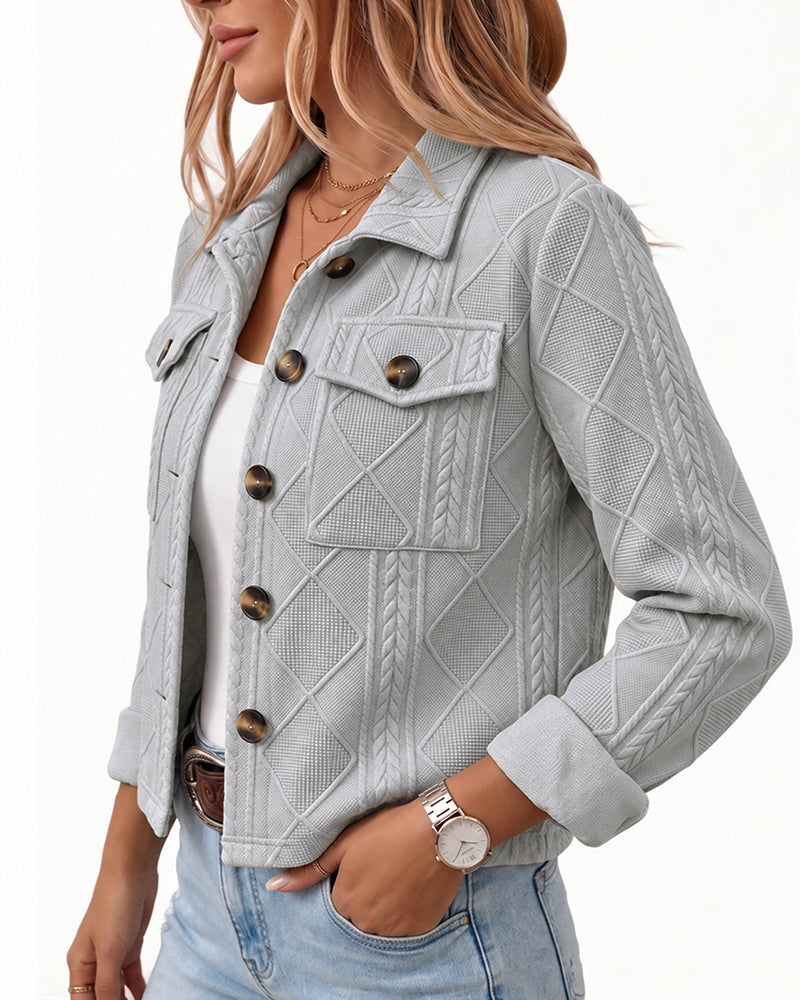 Women's Argyle Embossed Lapel Single Breasted Crop Coat