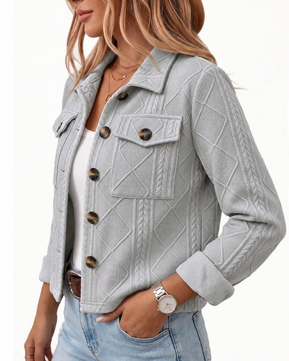 Women's Argyle Embossed Lapel Single Breasted Crop Coat