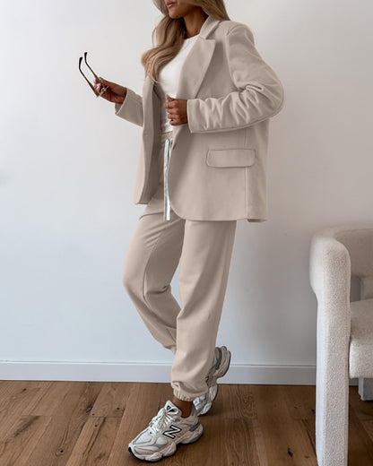 Shawl Collar Long Sleeve Blazer and Drawstring Pants Set