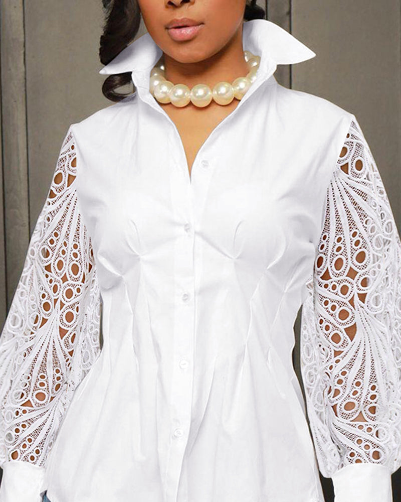 Lantern Sleeve Eyelet Embroidery Top