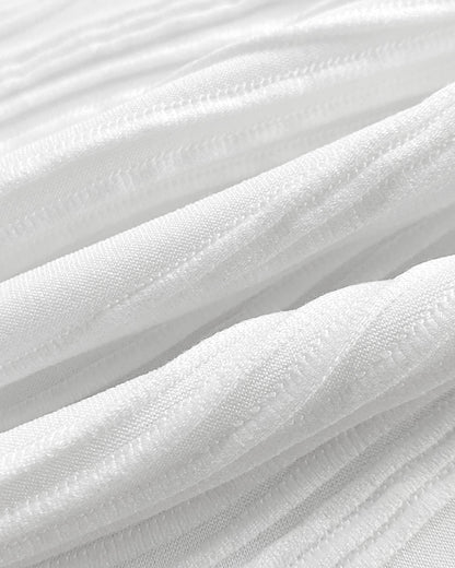 Pearls Decor High Neck Sheer Mesh Spliced Ruched Tee Hollow-out Back Slim Fit Textured Top