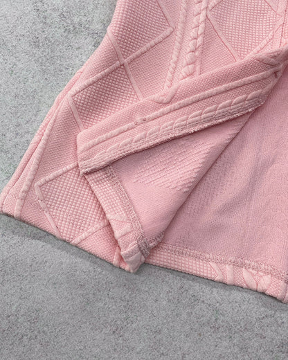 Metal Double Breasted Decor Stand Collar Argyle & Cable Textured Coat