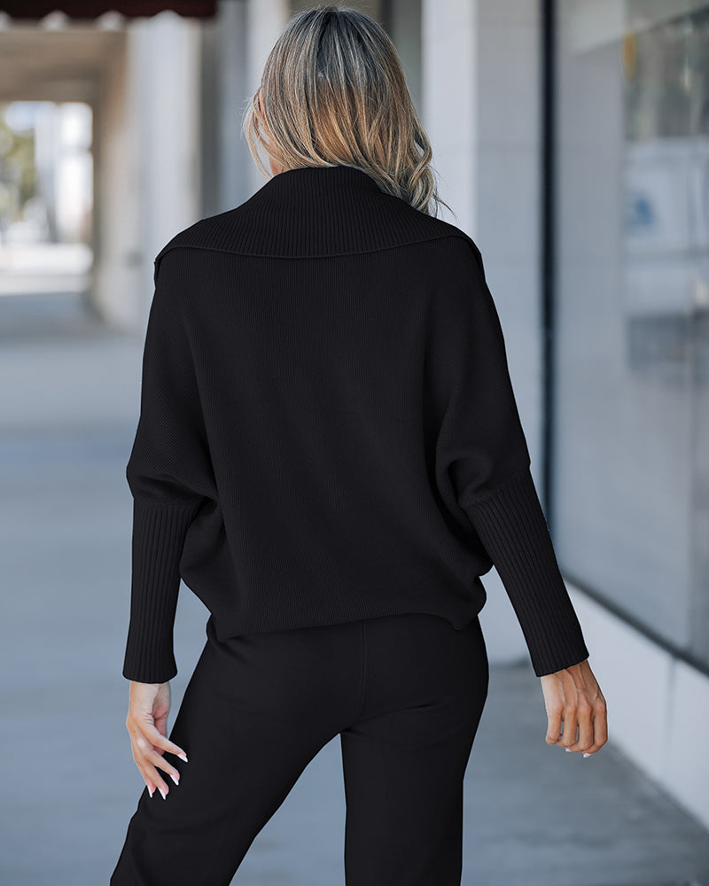 3PCS Batwing Sleeve Cardigan With Asymmetrical Neck Tank Top & Stretchy Waist Pants Set