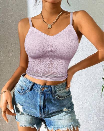 Lace V-Neck Adjustable Spaghetti Strap Bralette Camisoles Sexy Soft Crop Cami Top