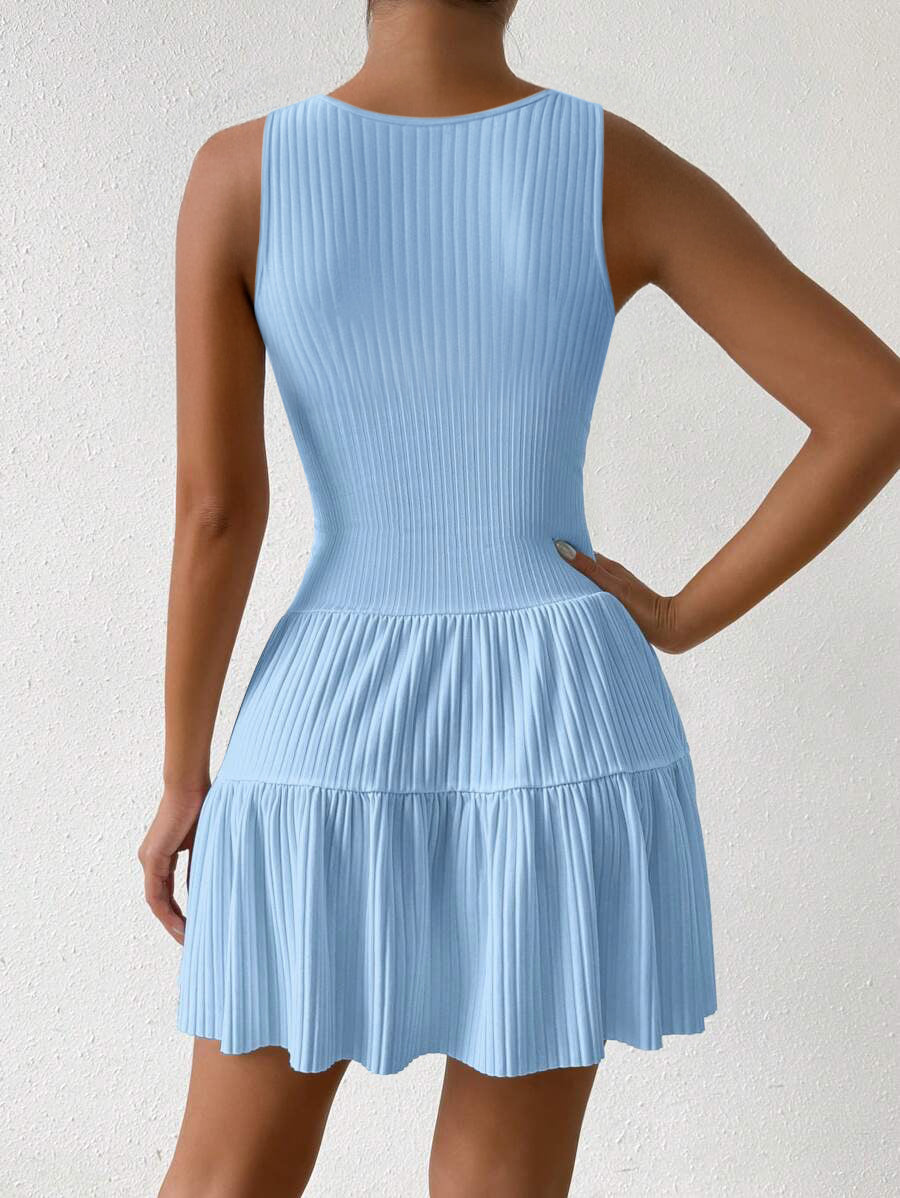 V-Neck Sleeveless Lace Patchwork A Line Dress