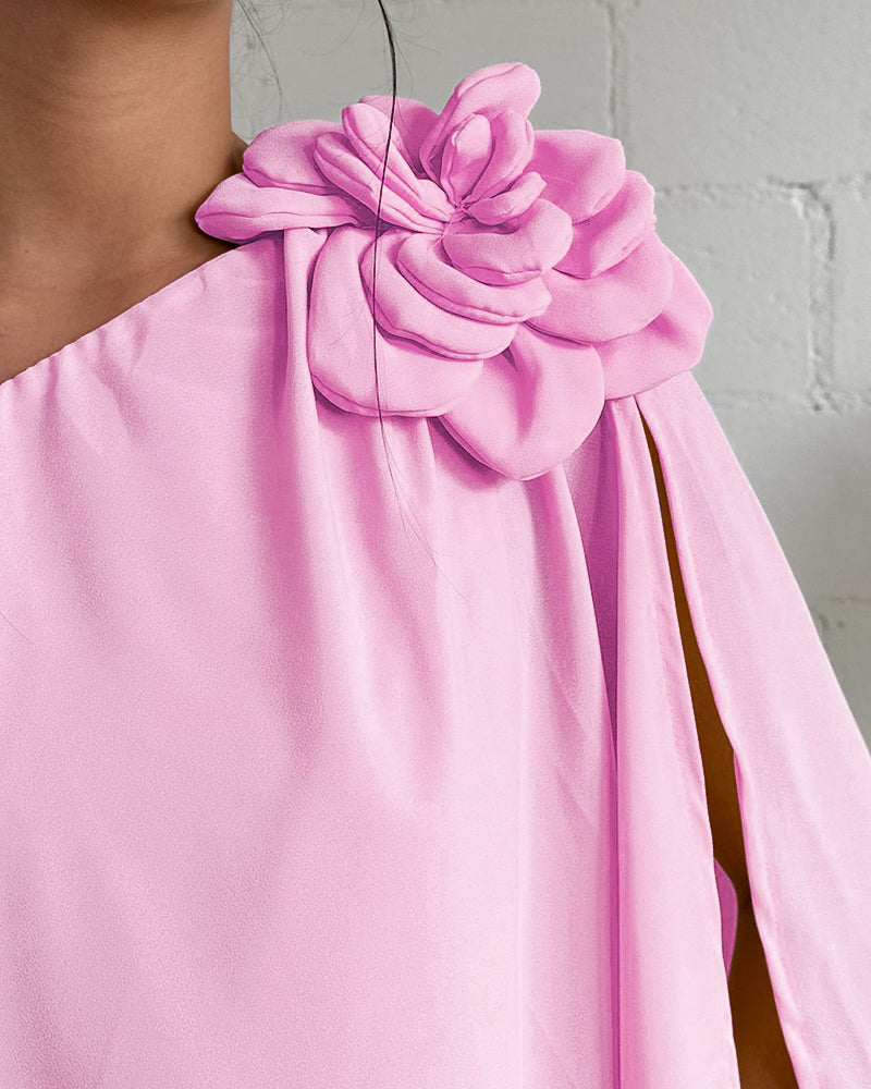 One Shoulder Sleeveless 3D Flower Decor Mini Dress Casual A Line Vacation Dress