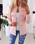 Women's Stand Collar Frog Button Padded Shoulder Slim Fit Military Jacket