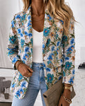 Blazer floral vintage de jacquard para mujer, elegante abrigo de solapa con cierre de un botón