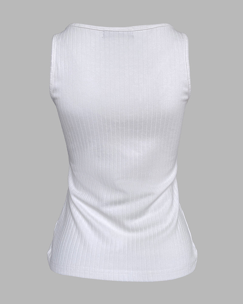 Contrast Lace V Neck Sleeveless Knit Top Casual Slim Fit Tank