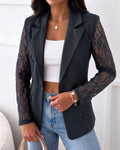 Women's Lace Patchwork Blazer Elegant Sheer Sleeve Single Breasted Coat