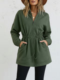 Long Sleeve Waist Drawstring Hooded Coat Casual Loose Fit Cardigan Jacket with Pockets