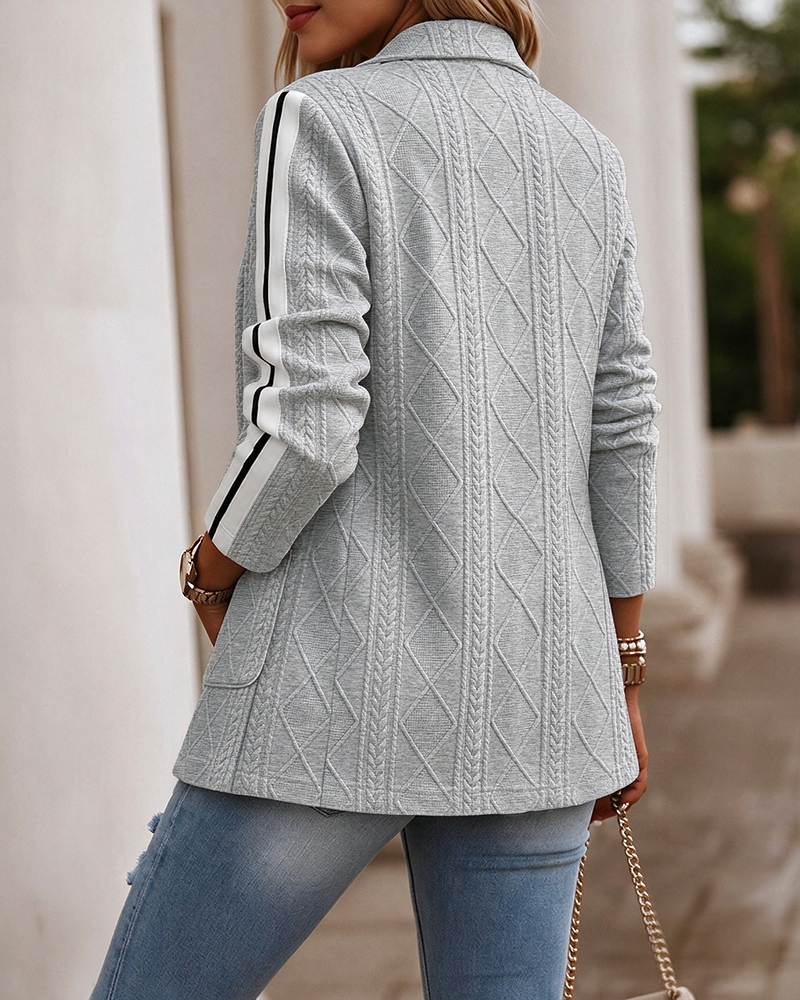 Blazer tricoté décontracté pour femmes, câble Argyle, Jacquard contrasté, manteau à rayures latérales, coupe ample, simple boutonnage