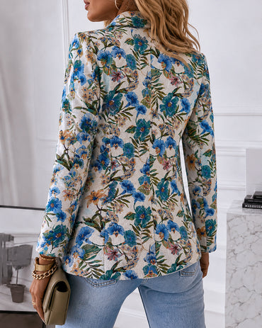 Blazer floral vintage de jacquard para mujer, elegante abrigo de solapa con cierre de un botón