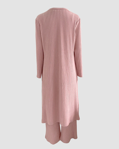 Women's 3 Piece Knit Set Long Cardigan Criss Cross Crop Tank Top and Wide Leg Pants Casual Ribbed Brushed Lounge Set