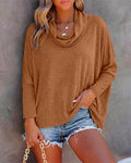 Women's Cowl Neck Batwing Sleeve Top Casual Long Sleeve Loose Pullover Comfortable Soft Drape Blouse
