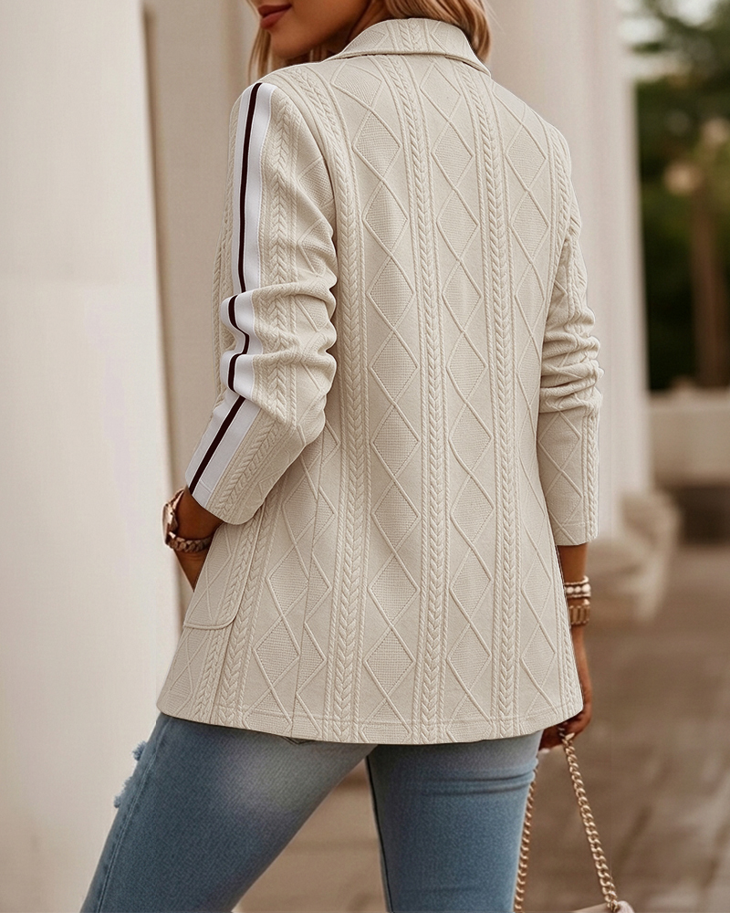 Blazer tricoté décontracté pour femmes, câble Argyle, Jacquard contrasté, manteau à rayures latérales, coupe ample, simple boutonnage