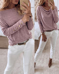 Women's Multi Way Neck Long Sleeve Top Gold Button Detail Casual Knit Tee