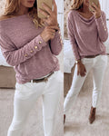 Women's Multi Way Neck Long Sleeve Top Gold Button Detail Casual Knit Tee