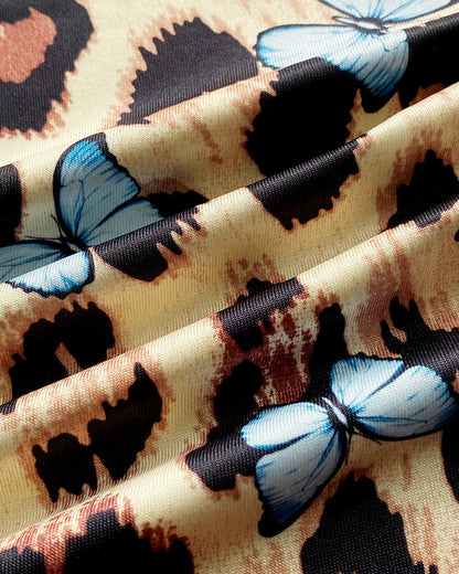 Butterfly Leopard Print Bowknot Decor Lace Patch Sleep Dress