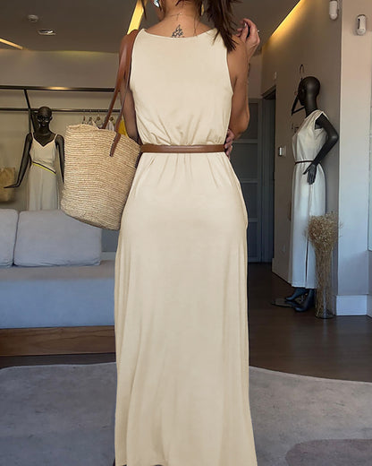 V-Neck Sleeveless A Line Casual Dress Casual Two-Way Wear Loose Fit Maxi Dress