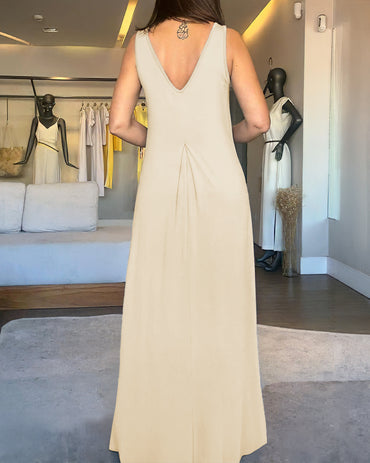V-Neck Sleeveless A Line Casual Dress Casual Two-Way Wear Loose Fit Maxi Dress