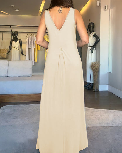 V-Neck Sleeveless A Line Casual Dress Casual Two-Way Wear Loose Fit Maxi Dress