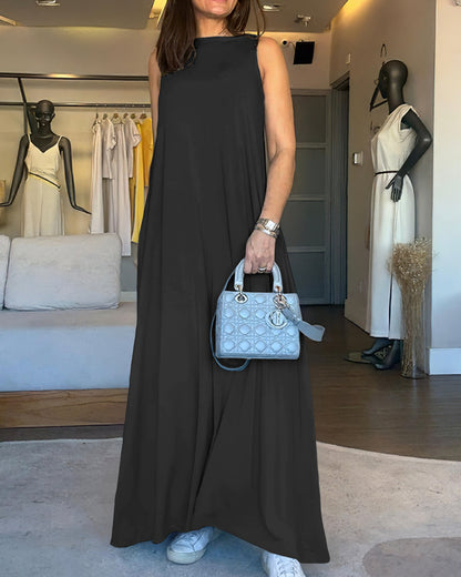 V-Neck Sleeveless A Line Casual Dress Casual Two-Way Wear Loose Fit Maxi Dress