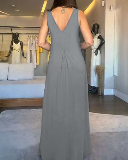 V-Neck Sleeveless A Line Casual Dress Casual Two-Way Wear Loose Fit Maxi Dress