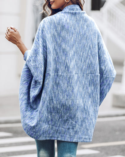 Colorful Waffle Knit Open Front Coat Batwing Long Sleeve Cardigan