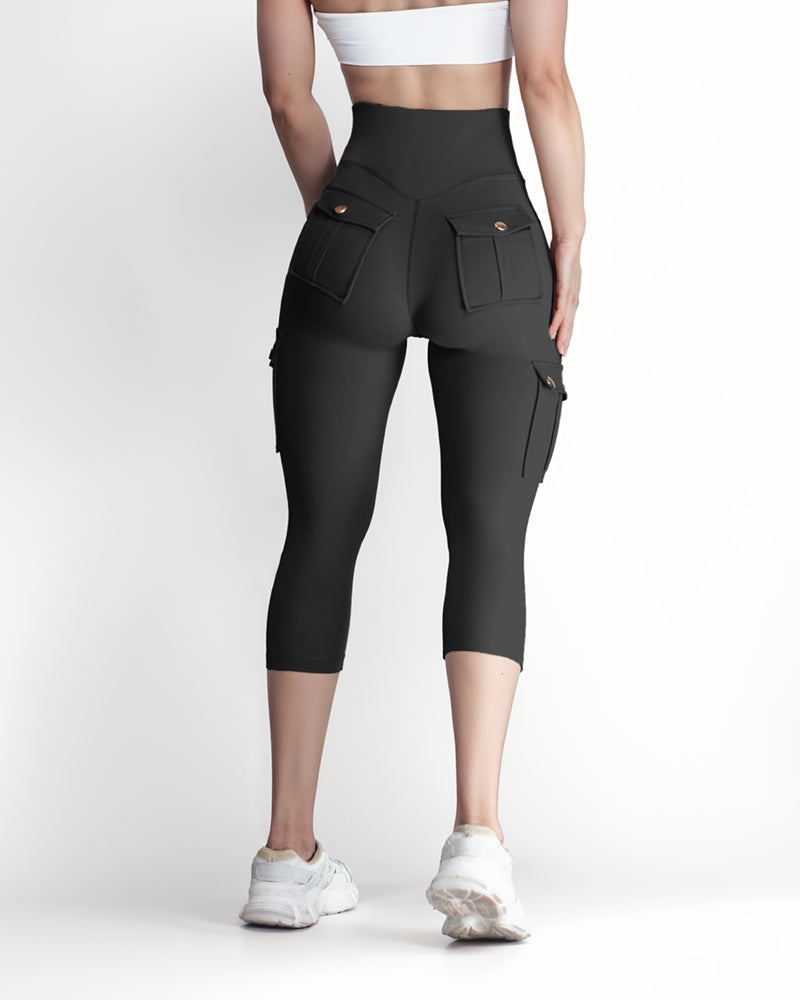 Butt Lifting Biker Capris Leggings High Waist Flap Pocket Workout Capris Gym Pants